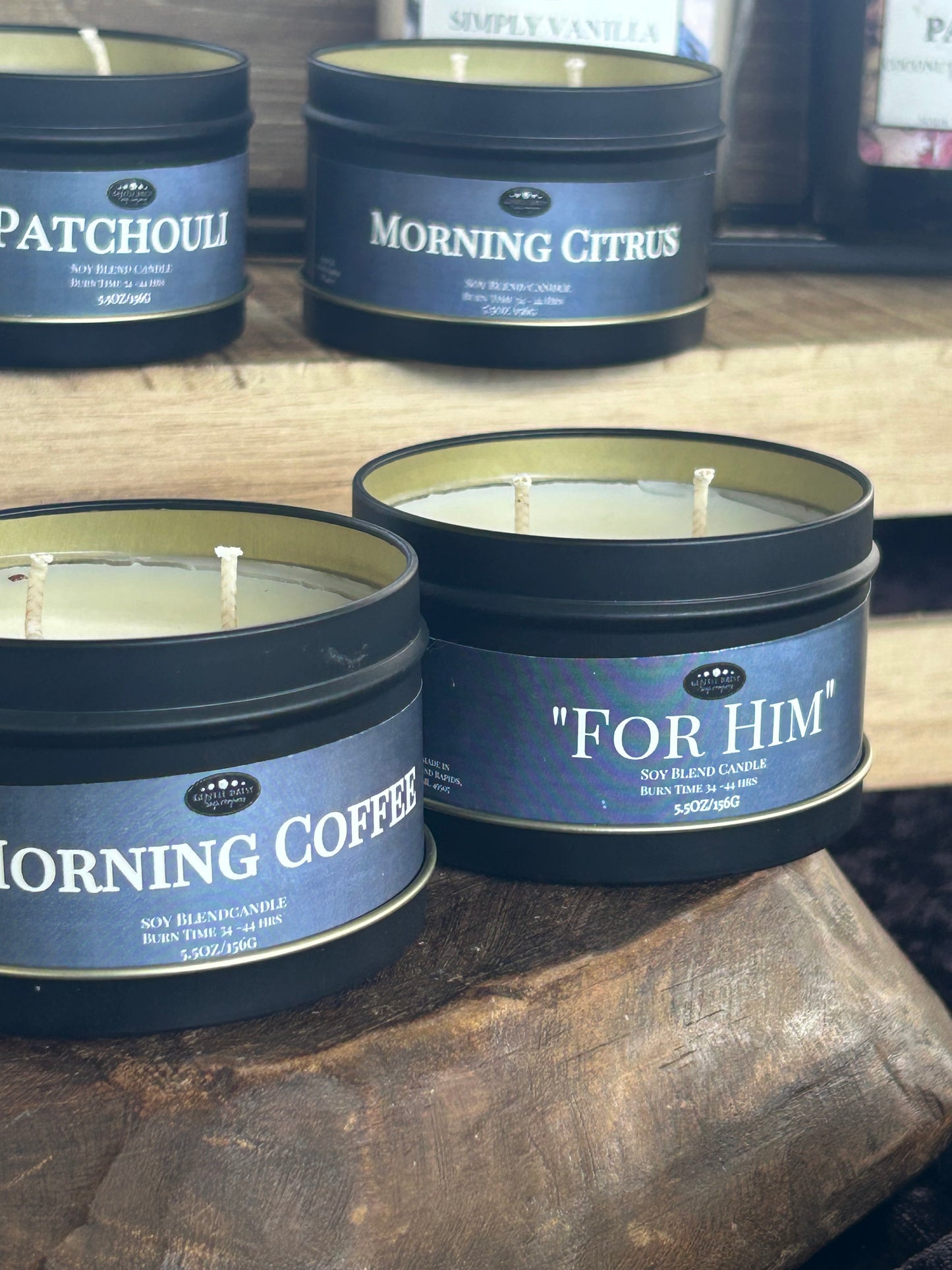 black double wick candle tins