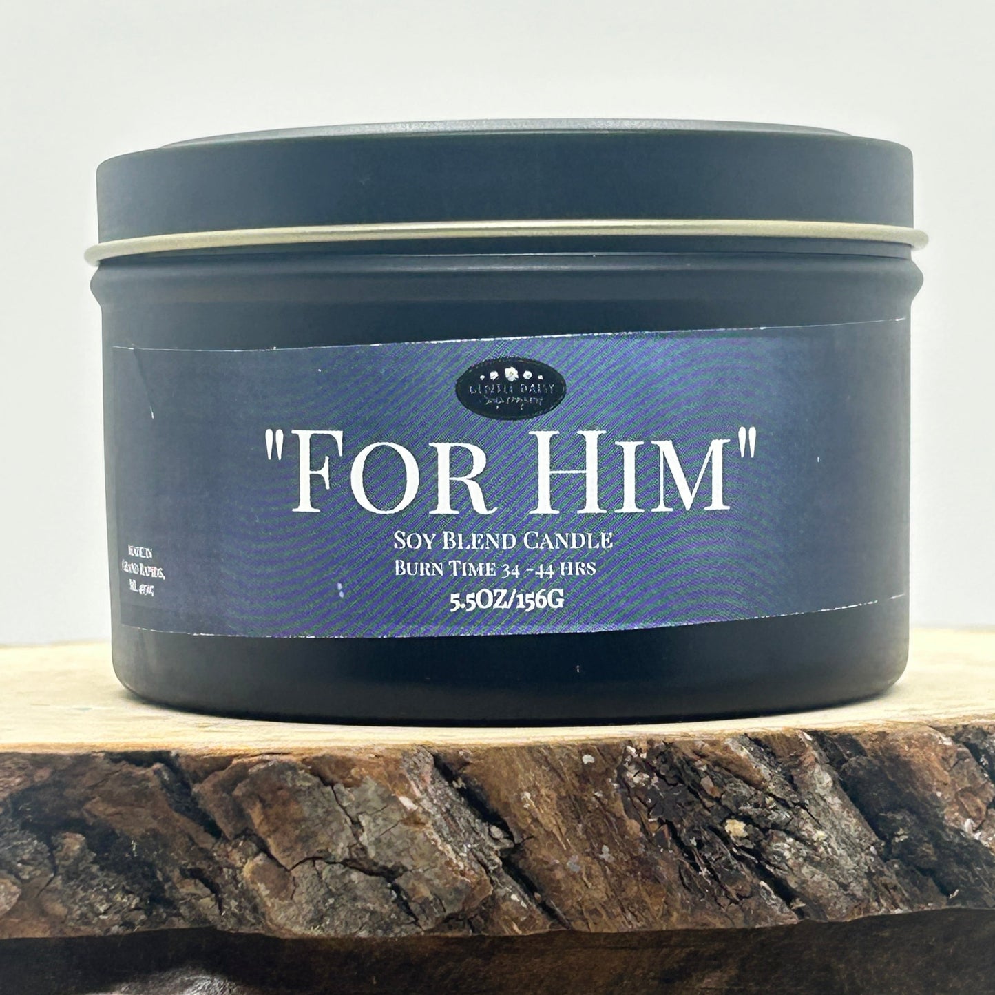 For Him Soy blend Candle in a black tin
