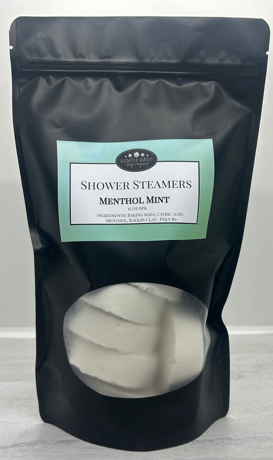 Menthol Mint shower steamers in a black bag
